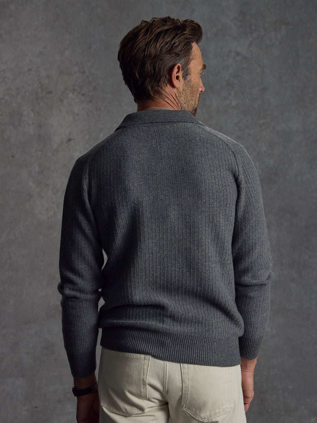 The Open Collar Cashmere Jumper - Cobble Grey