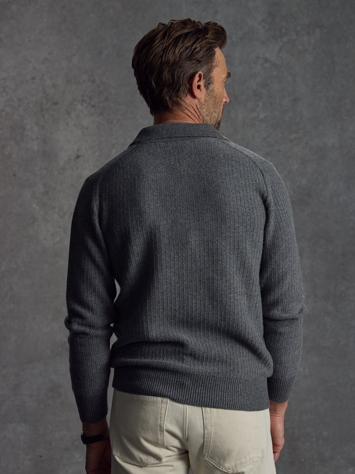 The Open Collar Cashmere Jumper - Cobble Grey