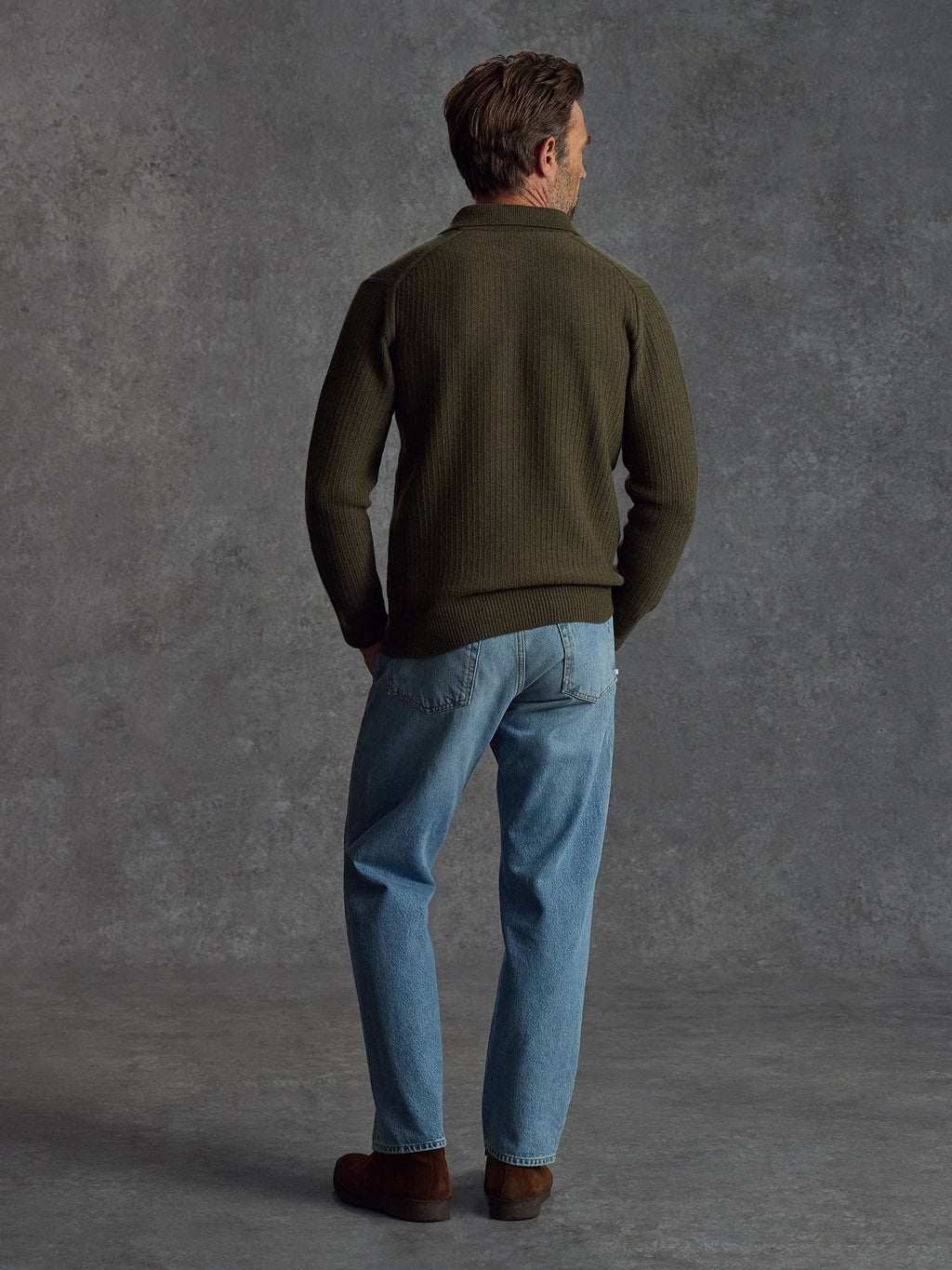 The Open Collar Cashmere Jumper - Dark Olive