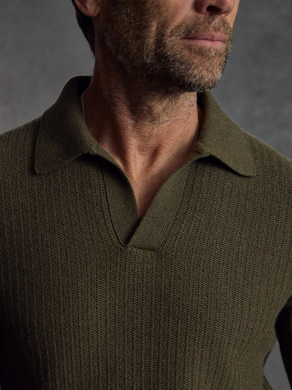 The Open Collar Cashmere Jumper - Dark Olive