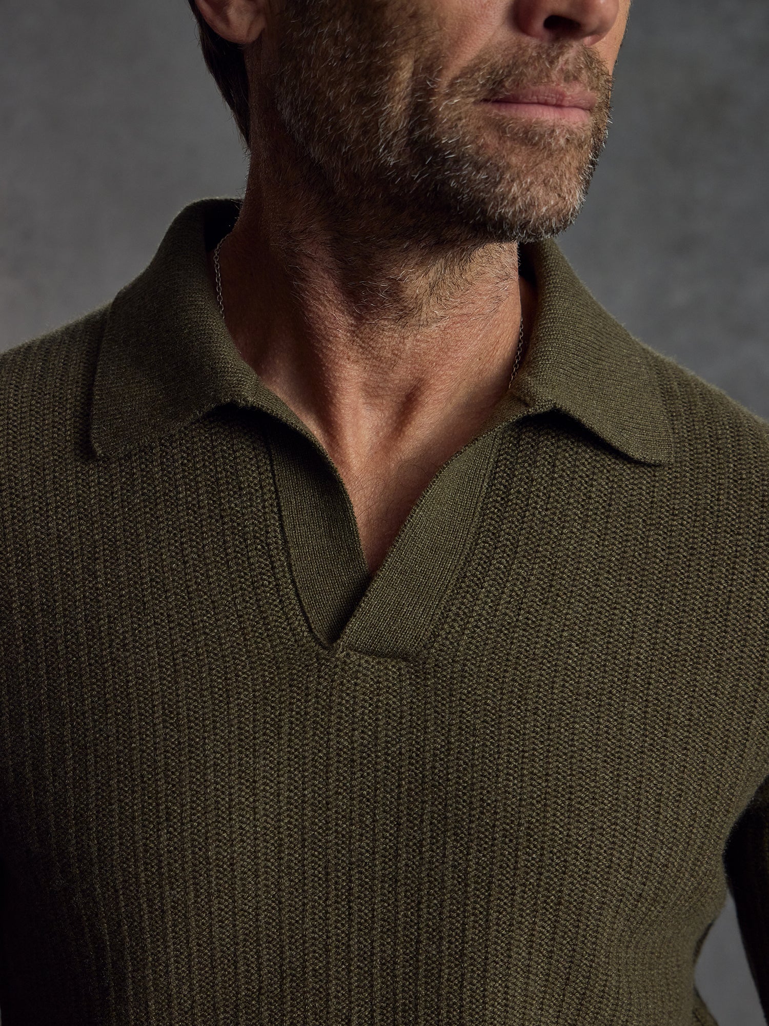 The Open Collar Cashmere Jumper - Dark Olive
