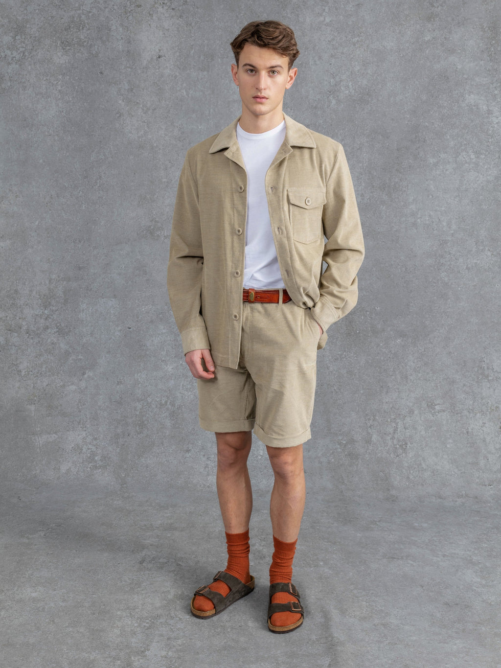 The Cord Patch Pocket Overshirt - Stone