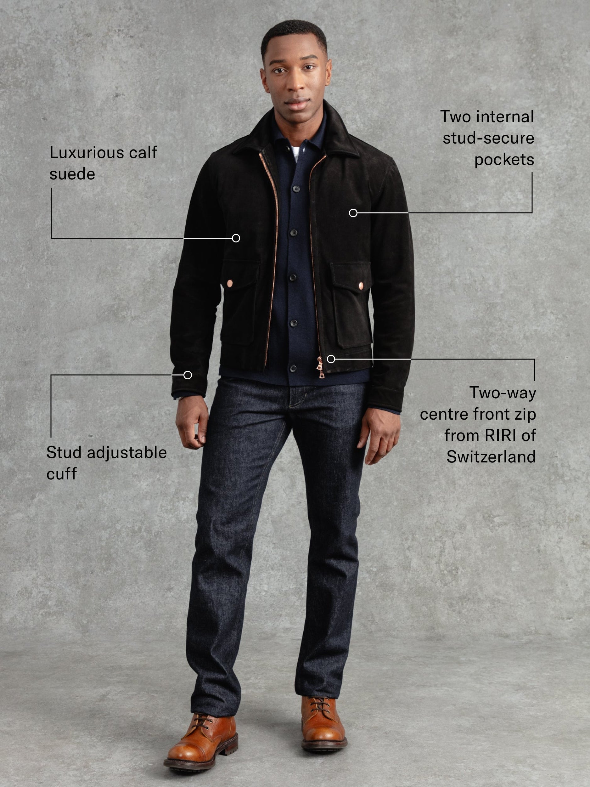 The Calf Suede Bomber - Ivory Black