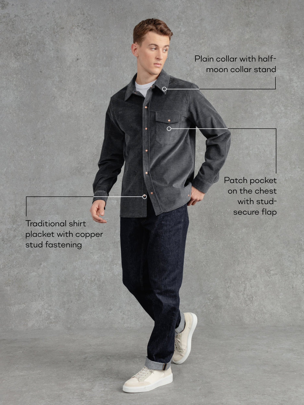 The Cord Saint Studded Shirt - Cobble Grey