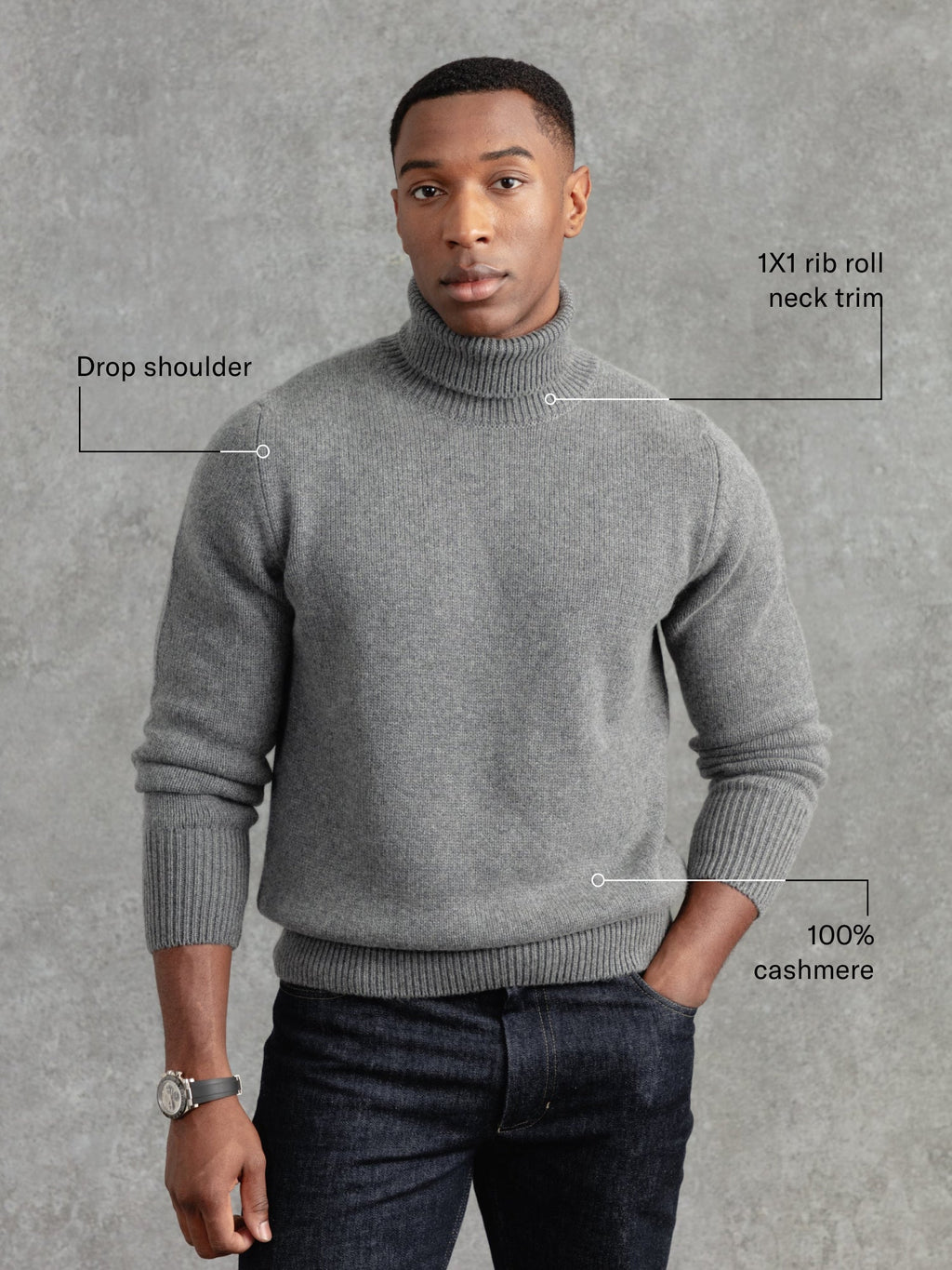 The Cashmere Submariner Rollneck - Cobble Grey