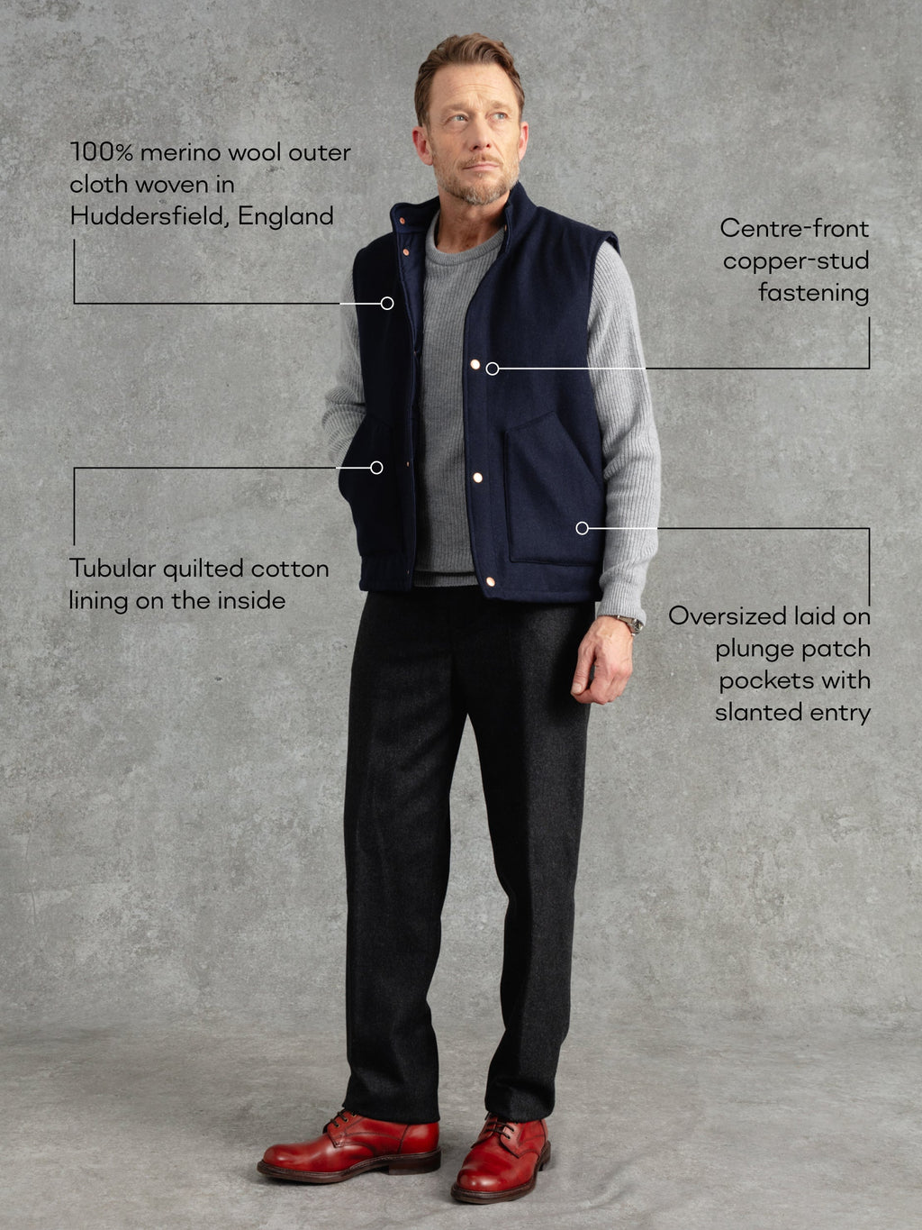 The Wool Wadded Gilet - Navy