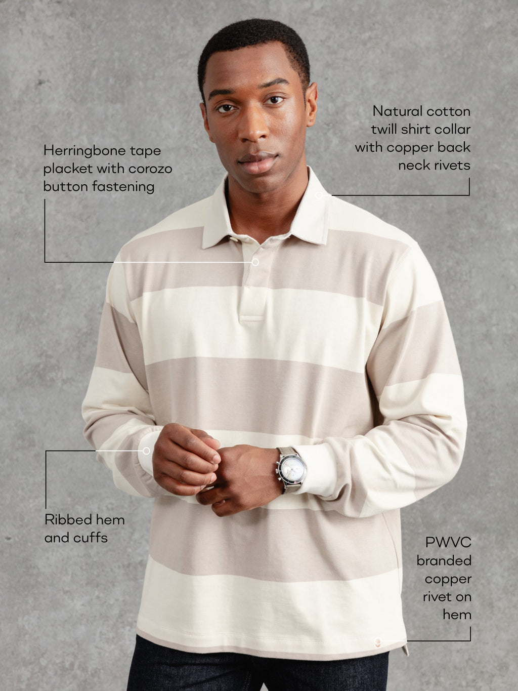 The Regents Rugby Shirt - Ivory & Pebble