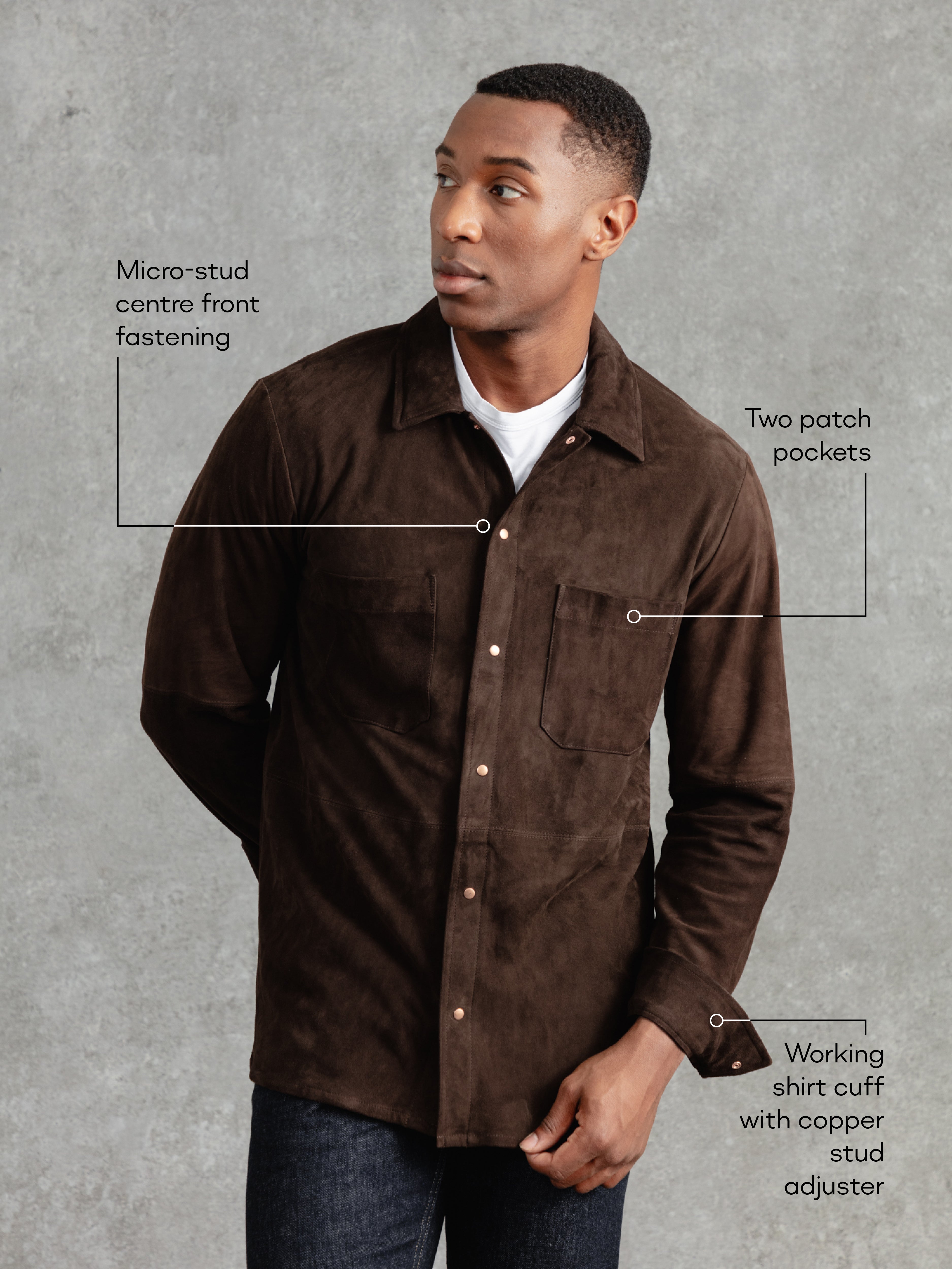 The Suede Studded Overshirt - Brown