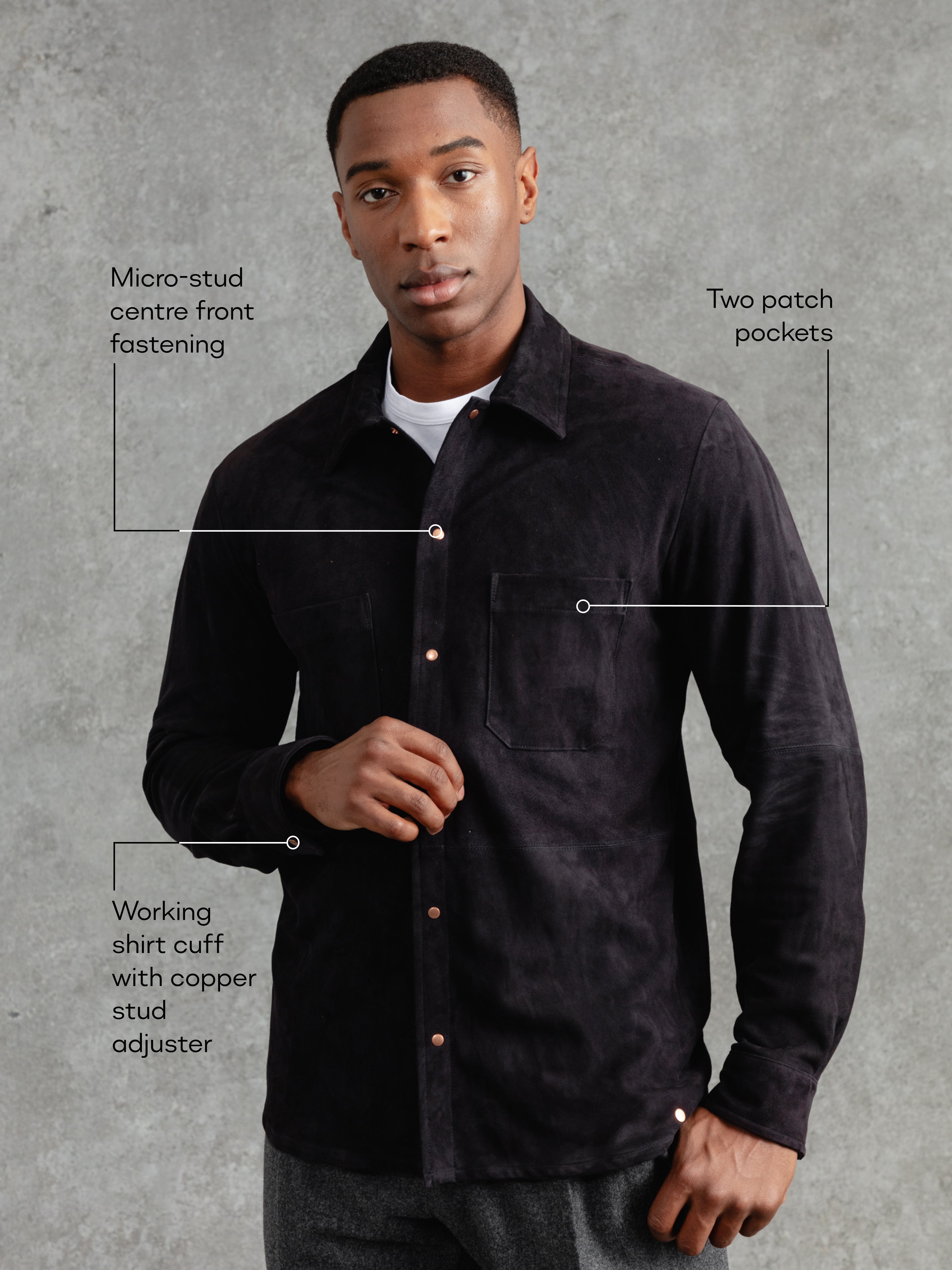 The Suede Studded Overshirt - Midnight