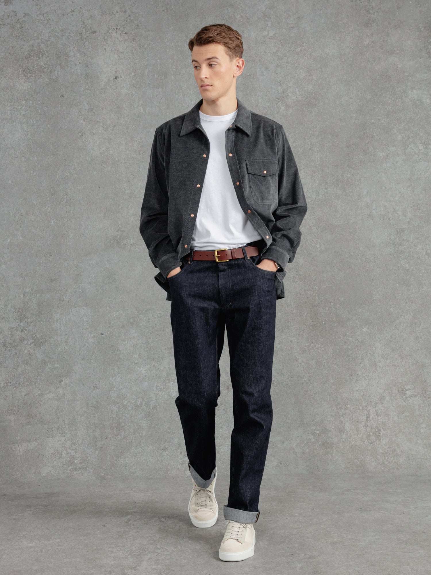 The Cord Saint Studded Shirt - Cobble Grey