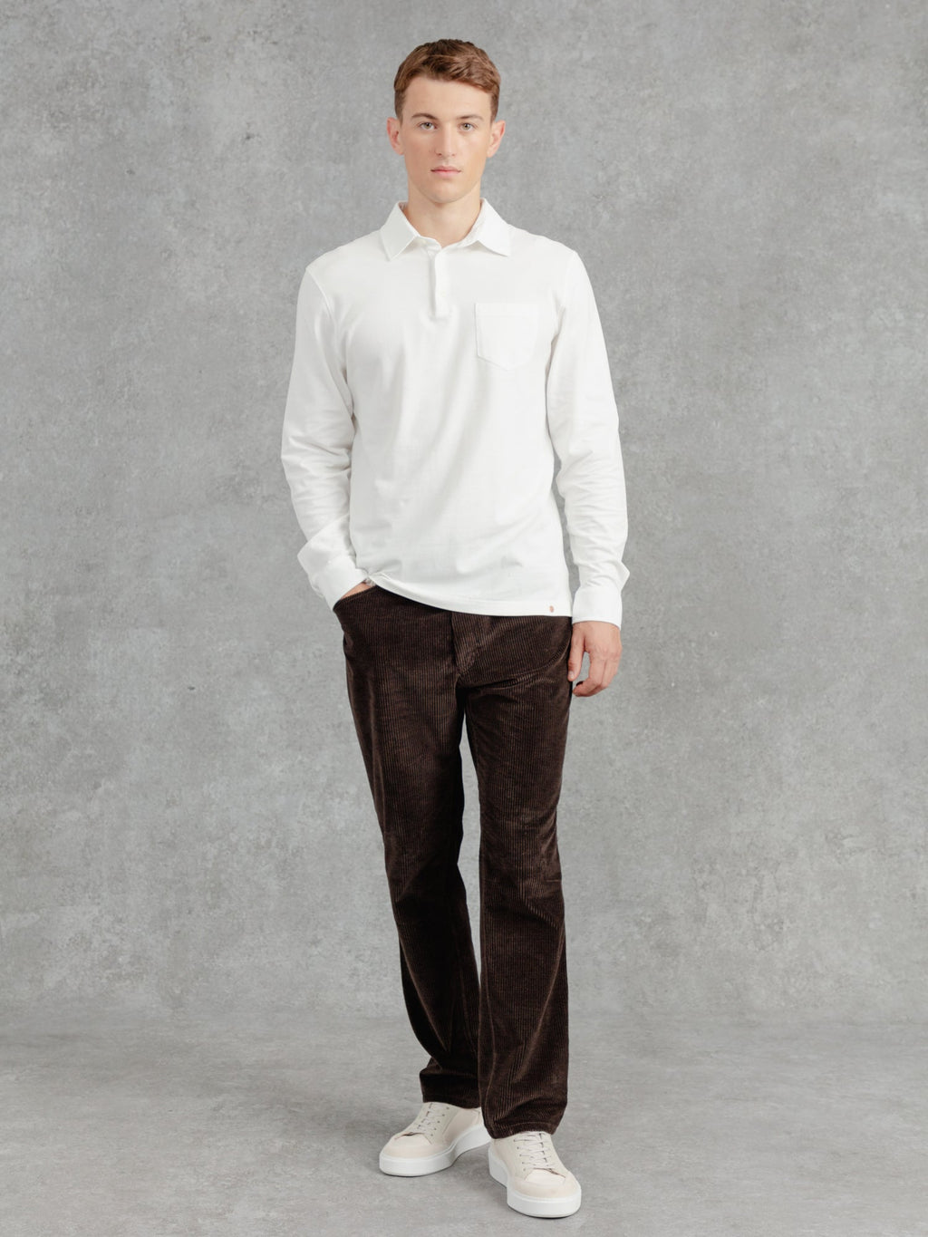 The Long Sleeve Edmond Pique Polo - Flake White