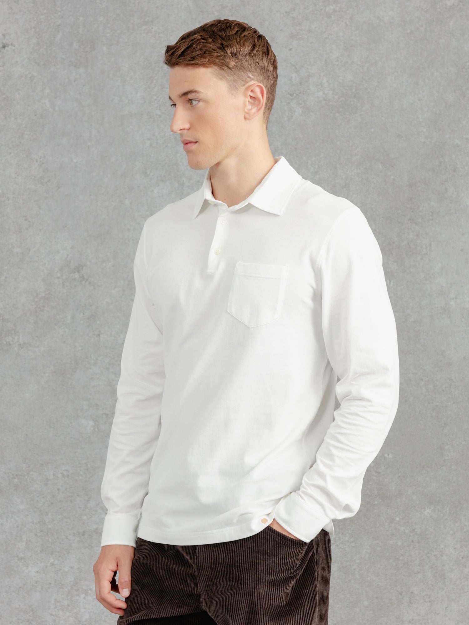 The Long Sleeve Edmond Pique Polo - Flake White