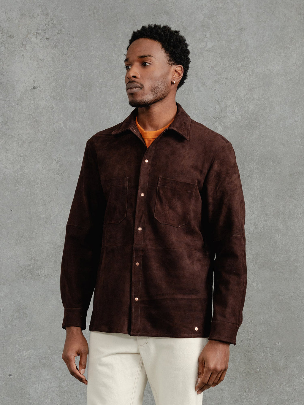 The Suede Studded Overshirt - Bark