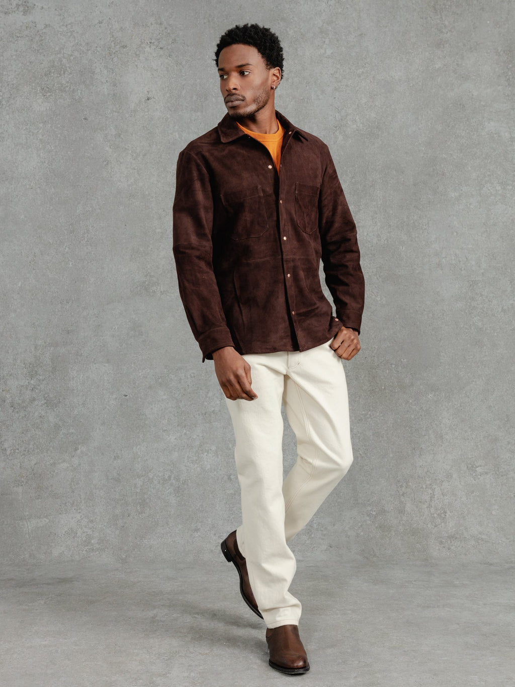 The Suede Studded Overshirt - Bark