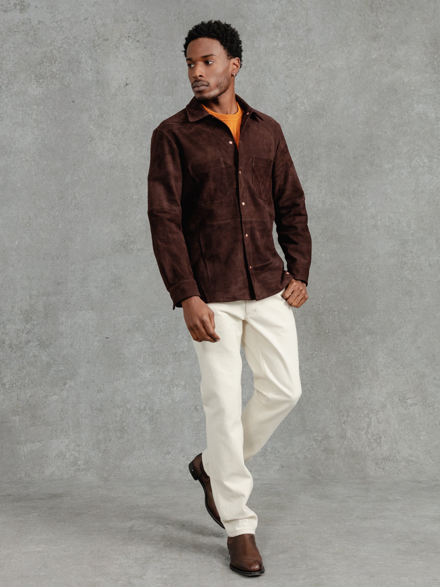 The Suede Studded Overshirt - Bark