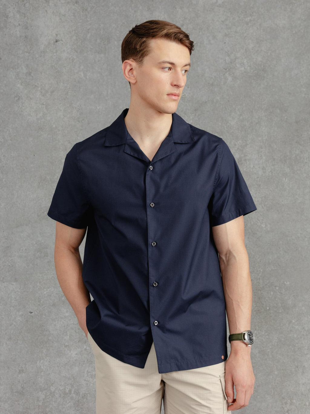 The Cotton Cuban Collar Shirt - Ink