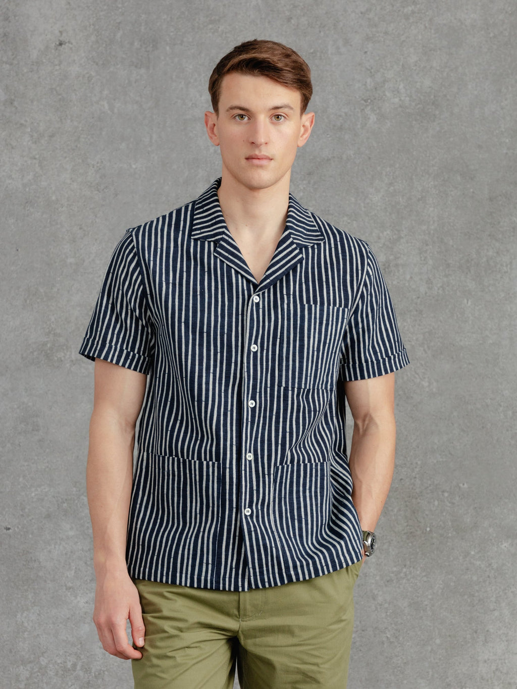 The Stripe Aldery Overshirt - Ink & Cobble Grey