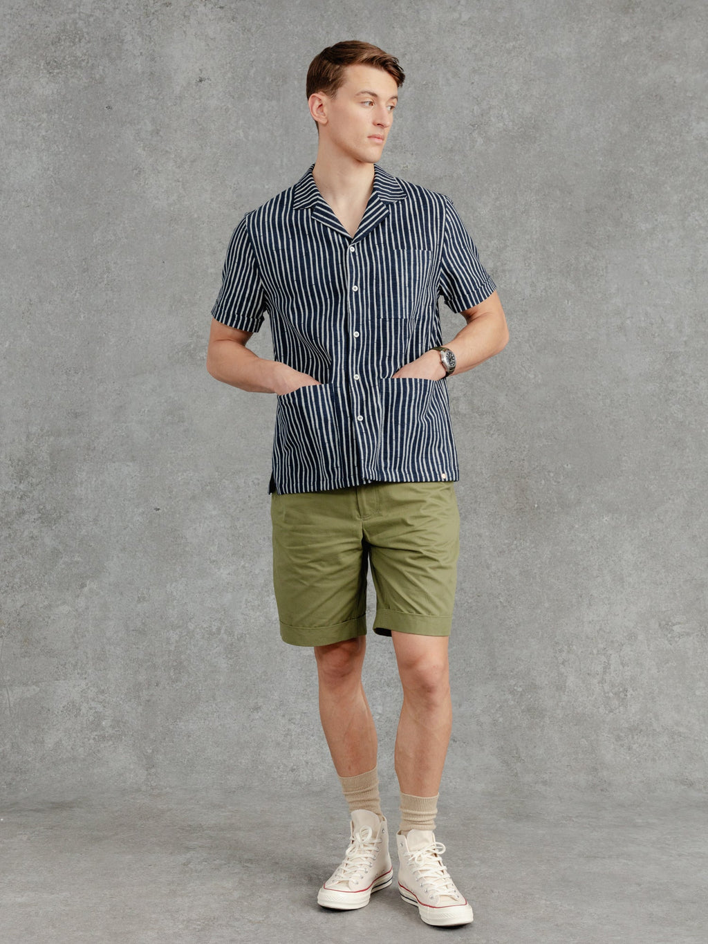 The Stripe Aldery Overshirt - Ink & Cobble Grey