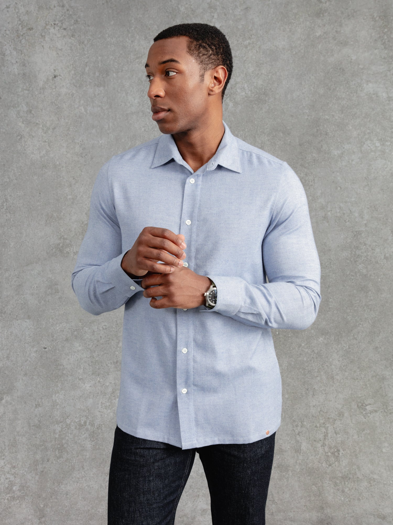 The Victor Melton Shirt - Oxford Blue Herringbone
