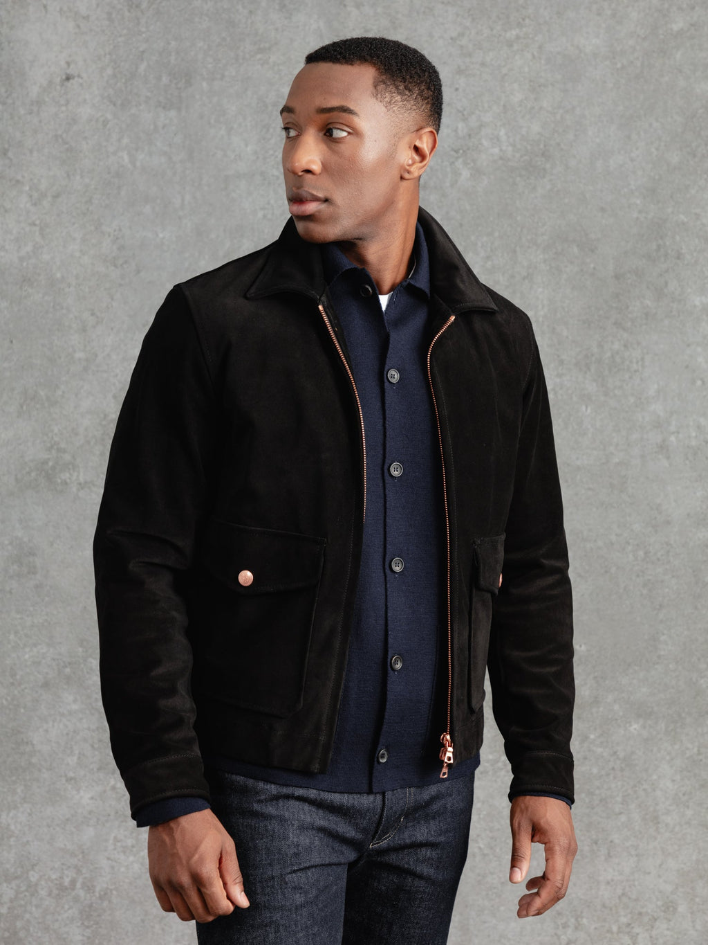 The Calf Suede Bomber - Ivory Black