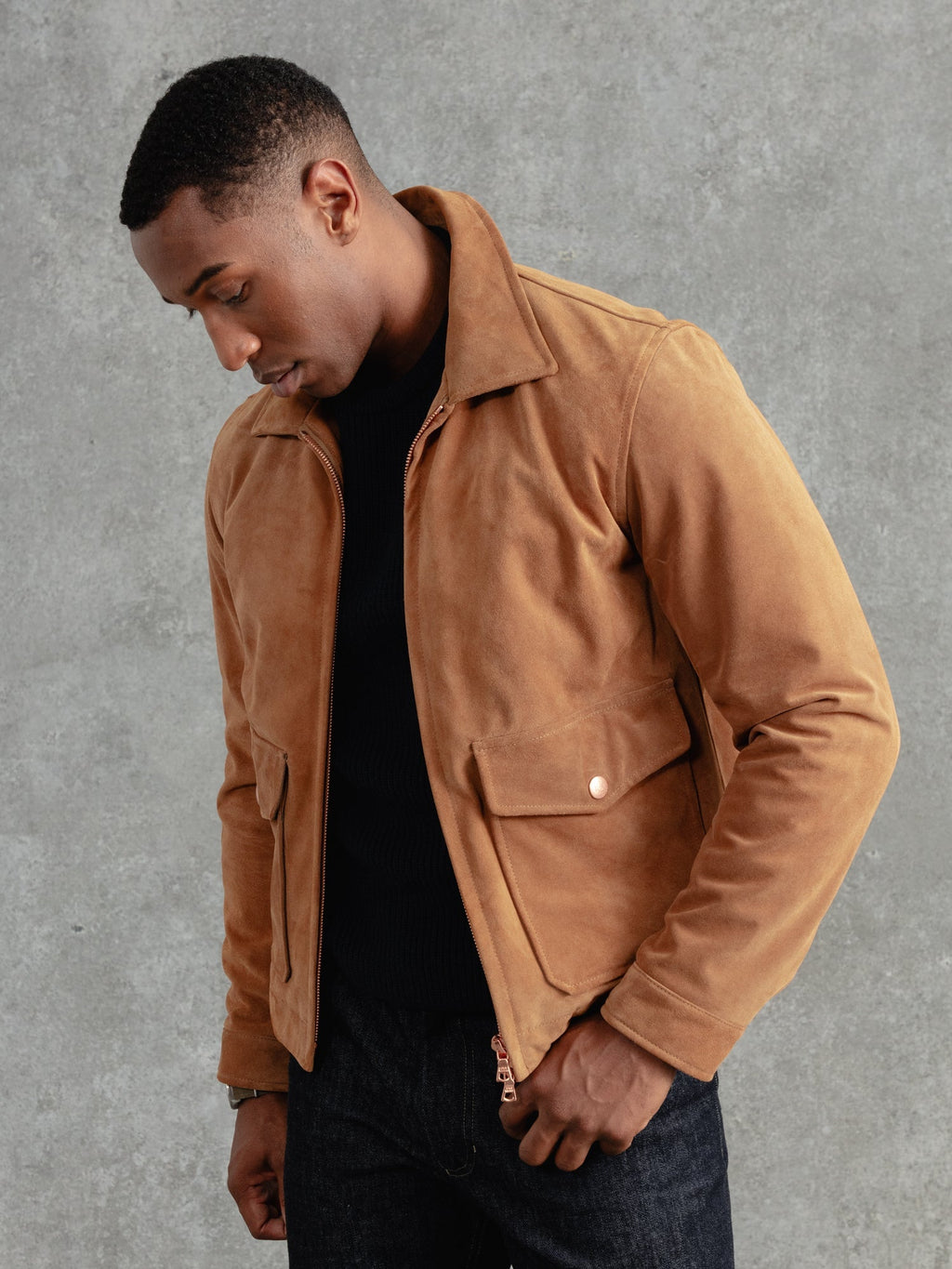 The Calf Suede Bomber - Tan