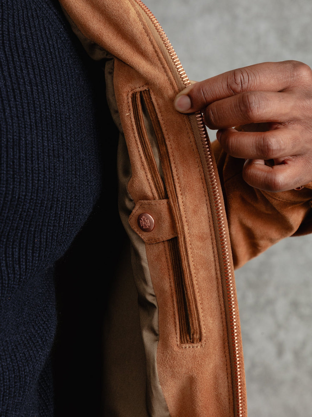 The Calf Suede Bomber - Tan