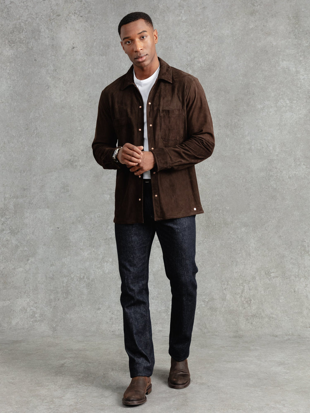 The Suede Studded Overshirt - Brown