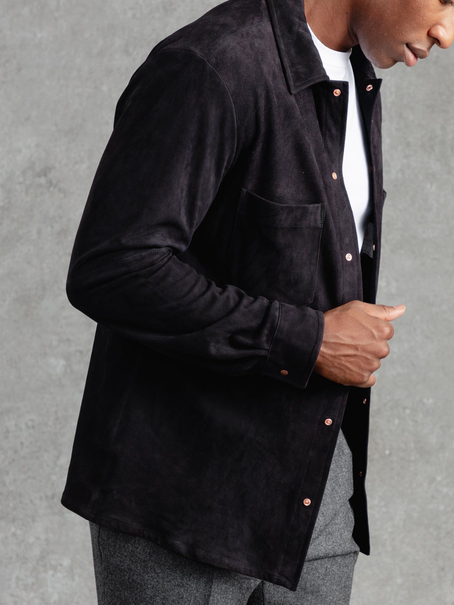 The Suede Studded Overshirt - Midnight