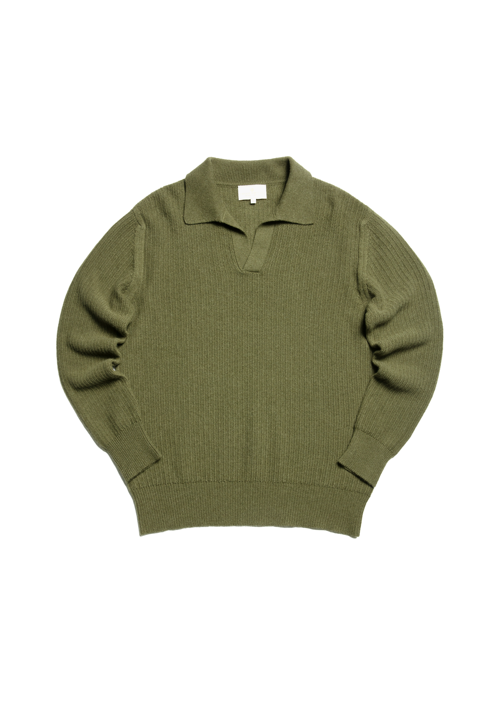 The Open Collar Cashmere Jumper - Dark Olive