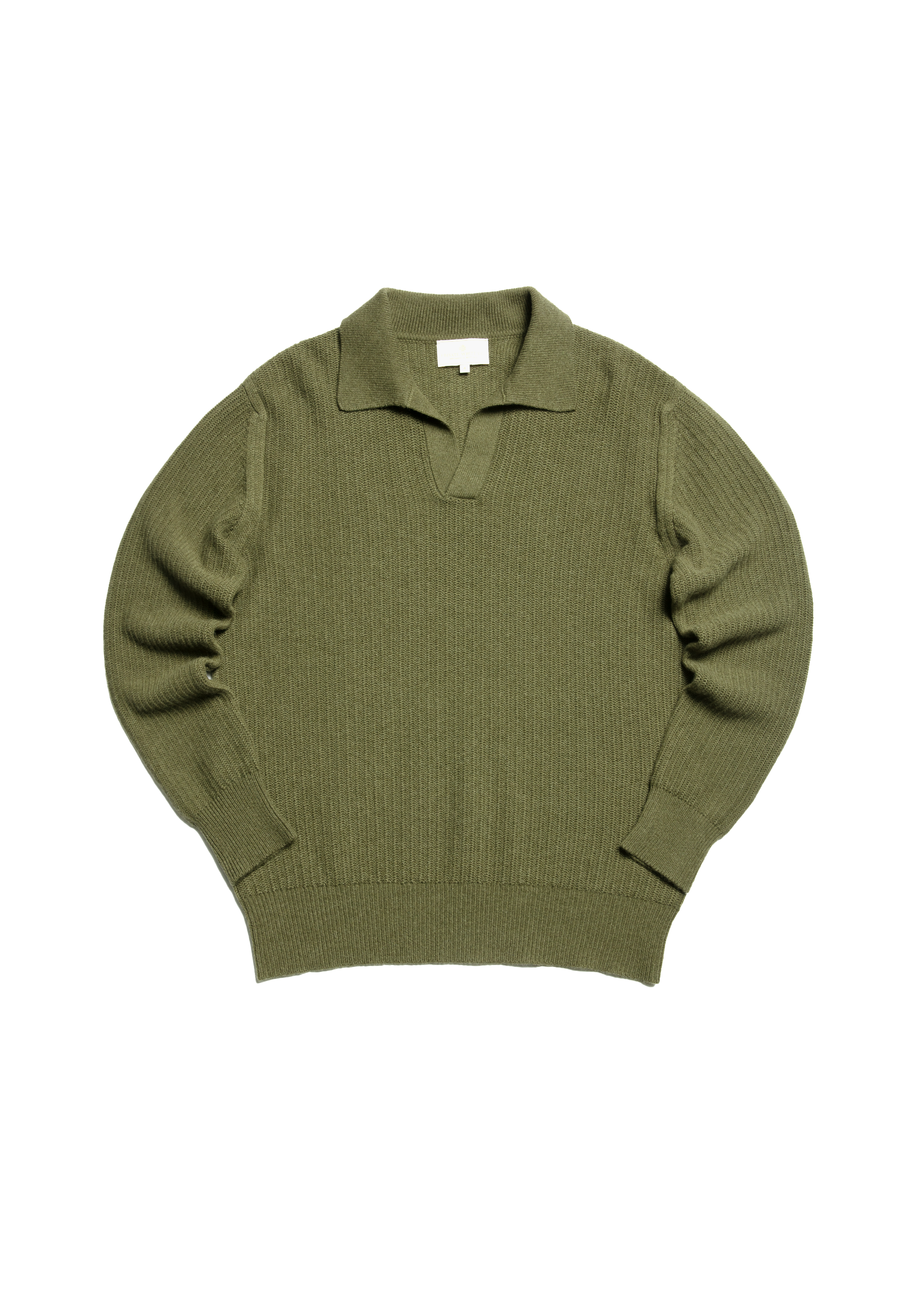 The Open Collar Cashmere Jumper - Dark Olive